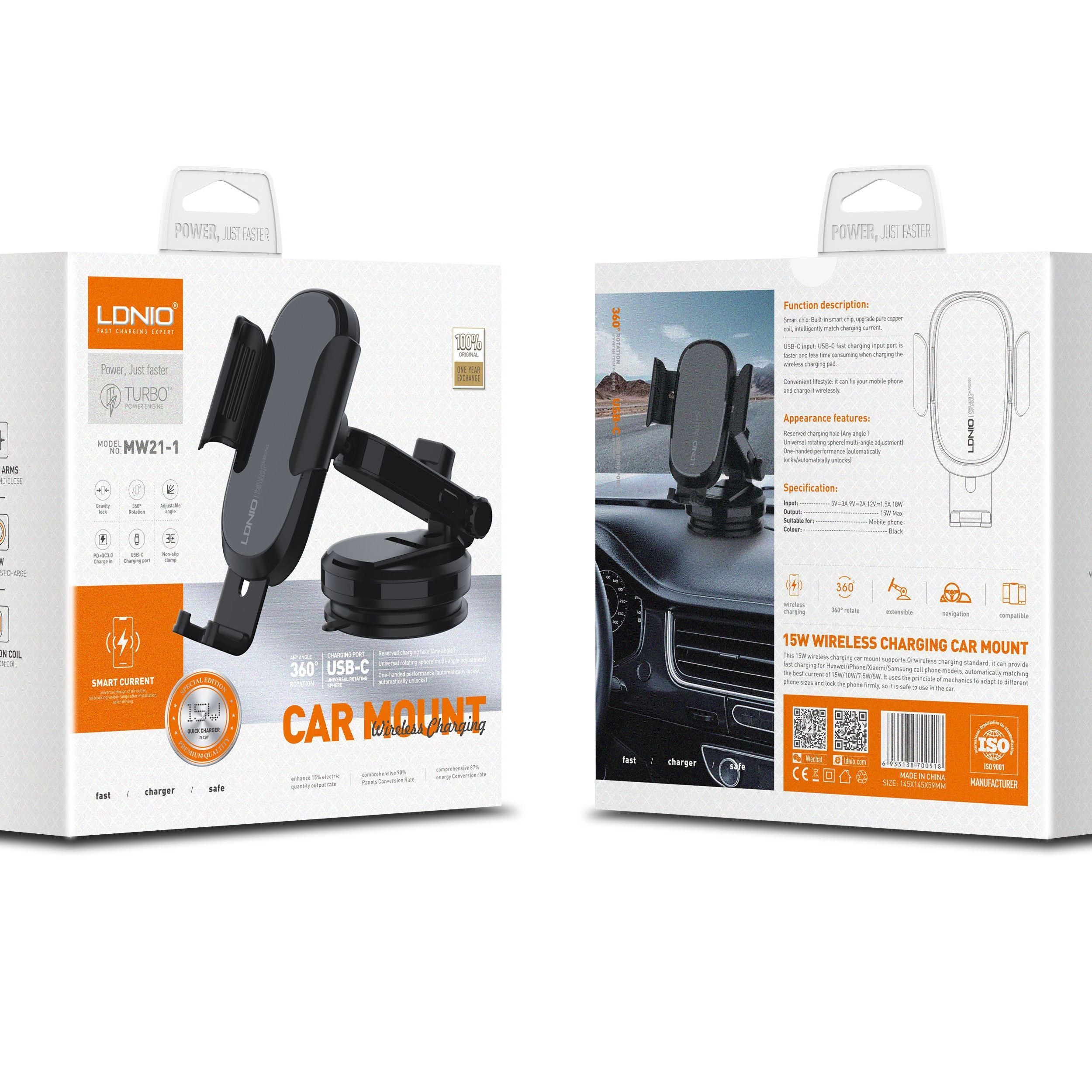 LDNIO MW21 -1 NEW 15W Wireless Charging Car Holder LDNIO MW21 -1 NEW 15W Wireless Charging Car Holder